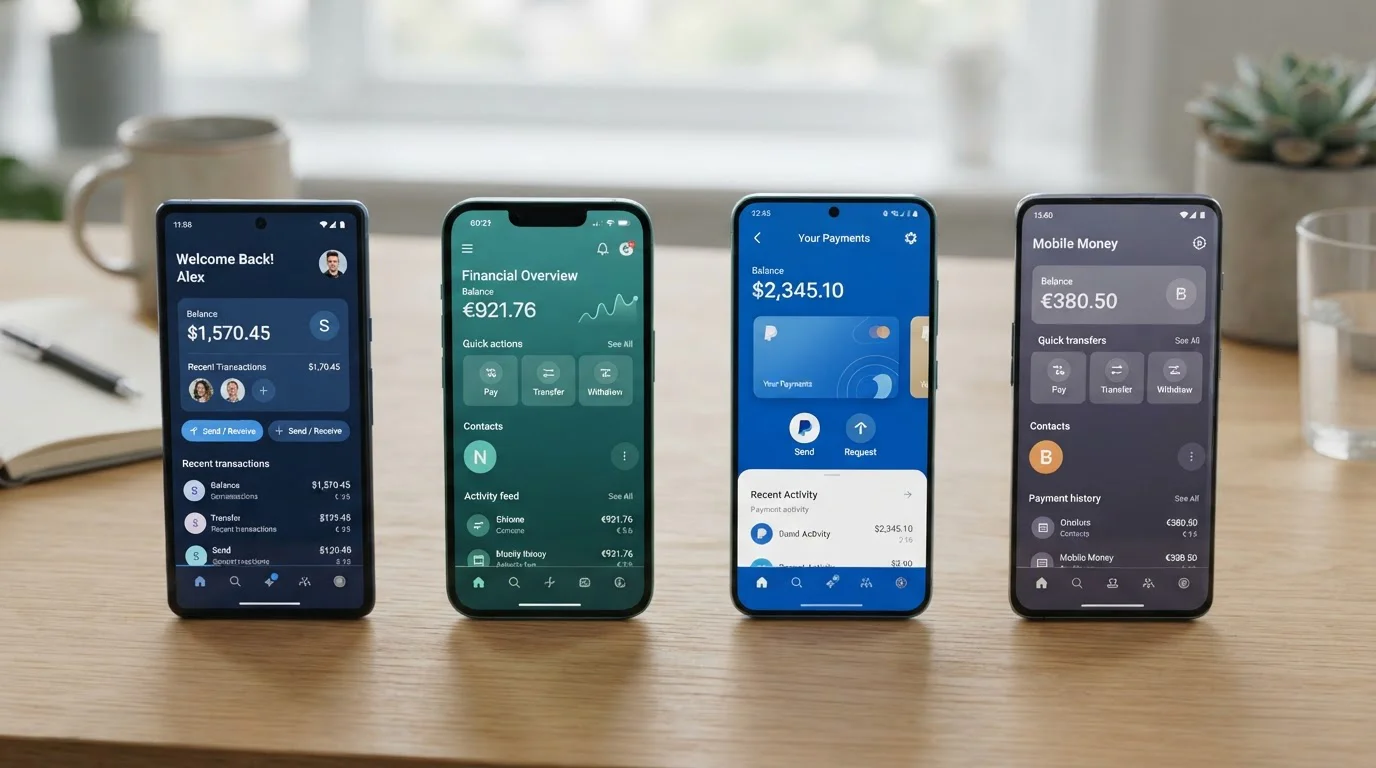 Comparativa visual de monederos electrónicos Skrill, Neteller, PayPal y Bizum en pantalla