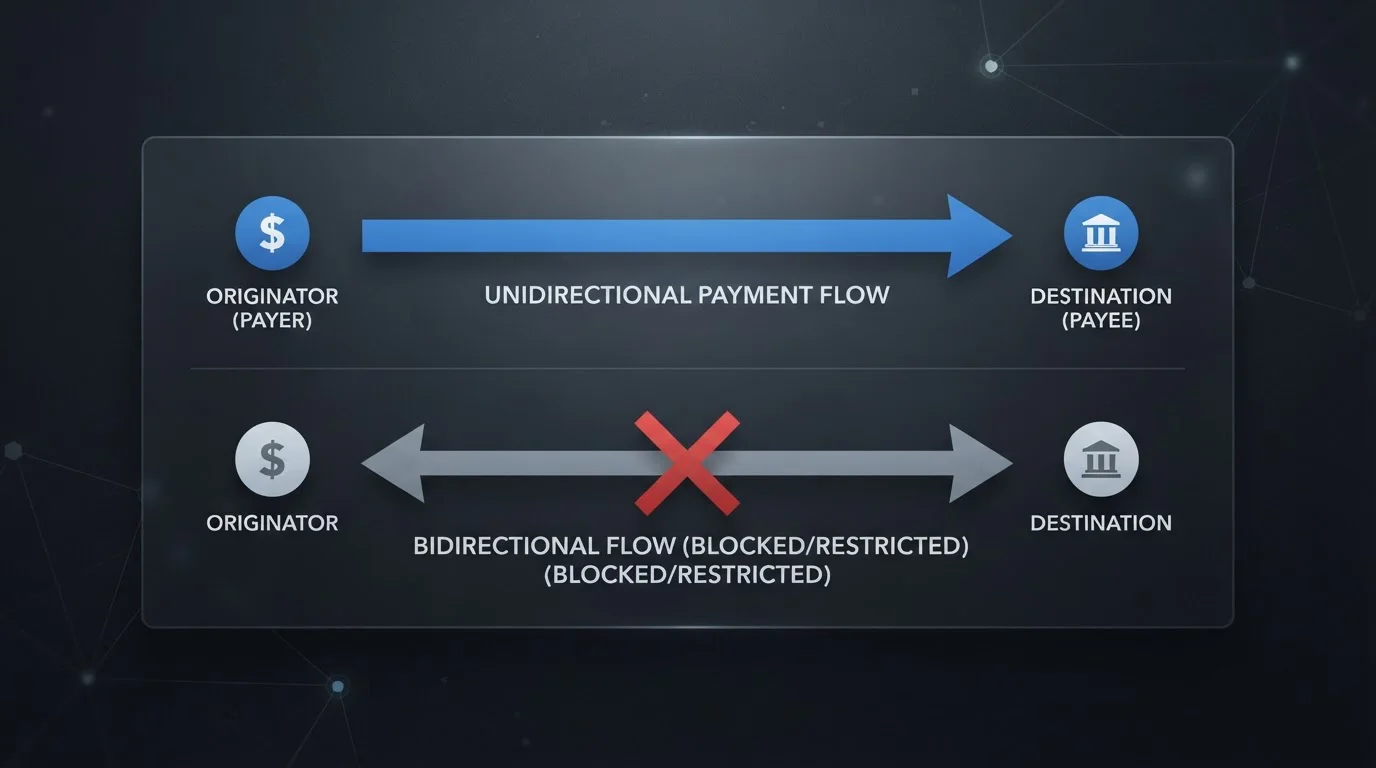 Comparación flujo push unidireccional vs sistemas bidireccionales