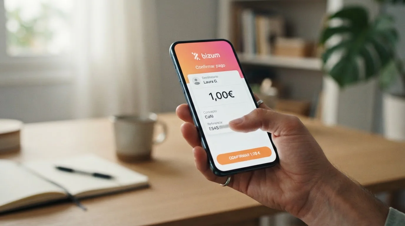 Pantalla de smartphone mostrando interfaz de pago Bizum para depósito de 1 euro