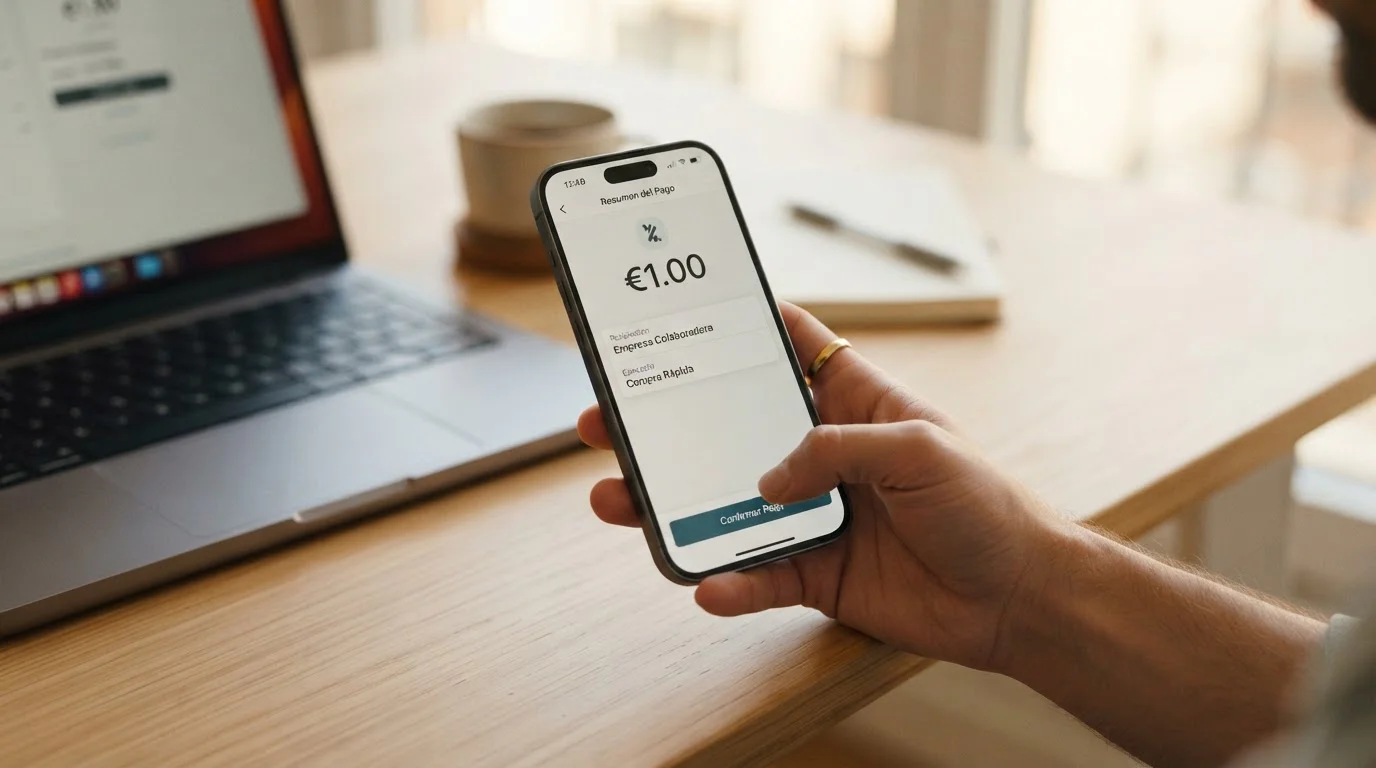 Persona usando Bizum en su teléfono móvil para depositar en casino online español