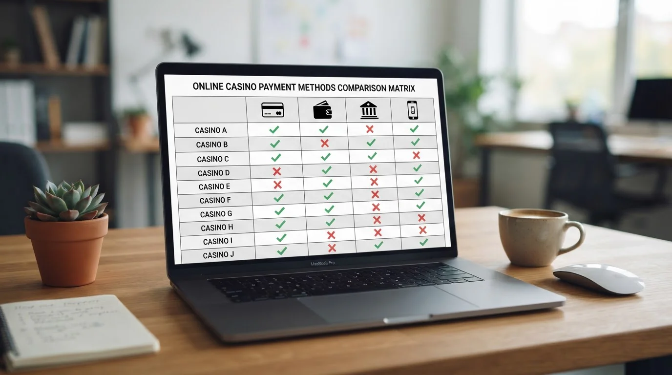 Tabla matriz de casinos online españoles con métodos de pago aceptados