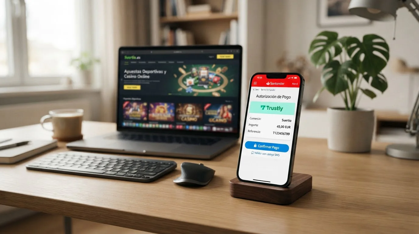 Persona usando banca online en smartphone para transferencia Trustly