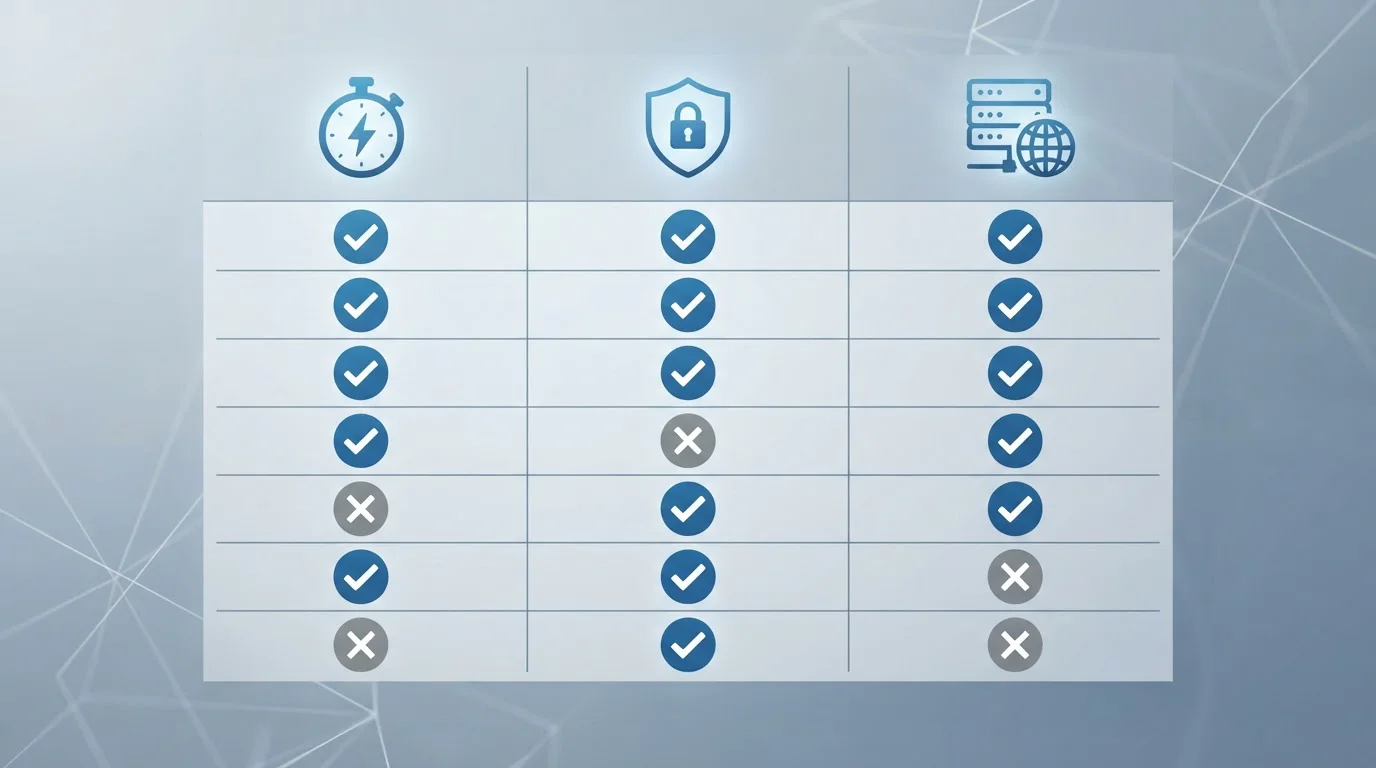Tabla comparativa con checkmarks mostrando ventajas de cada método