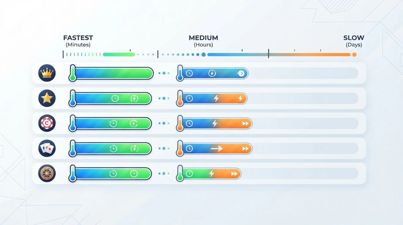 Comparativa visual de operadores DGOJ con Trustly y sus velocidades de procesamiento