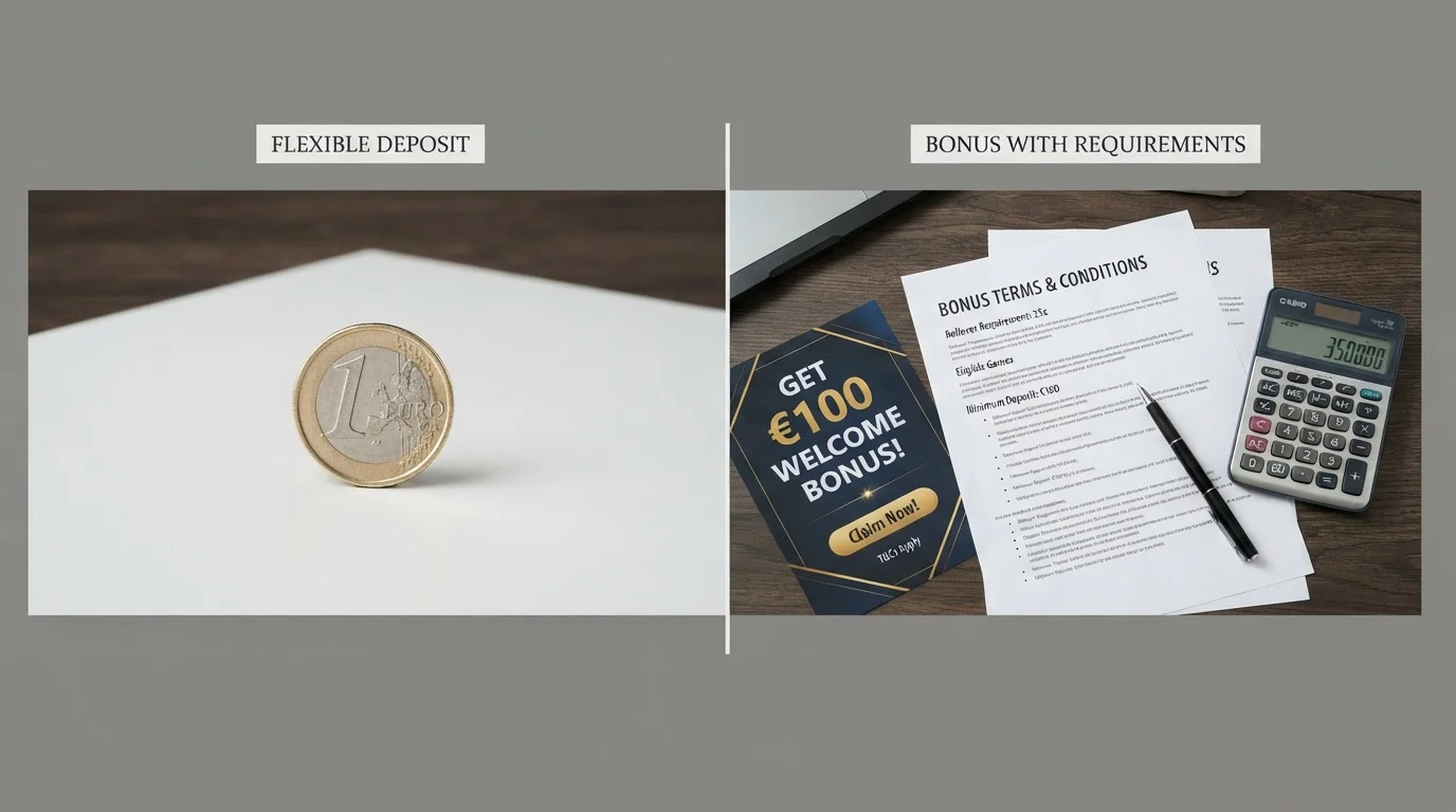 Comparación visual entre depósito flexible y bono promocional en casinos online