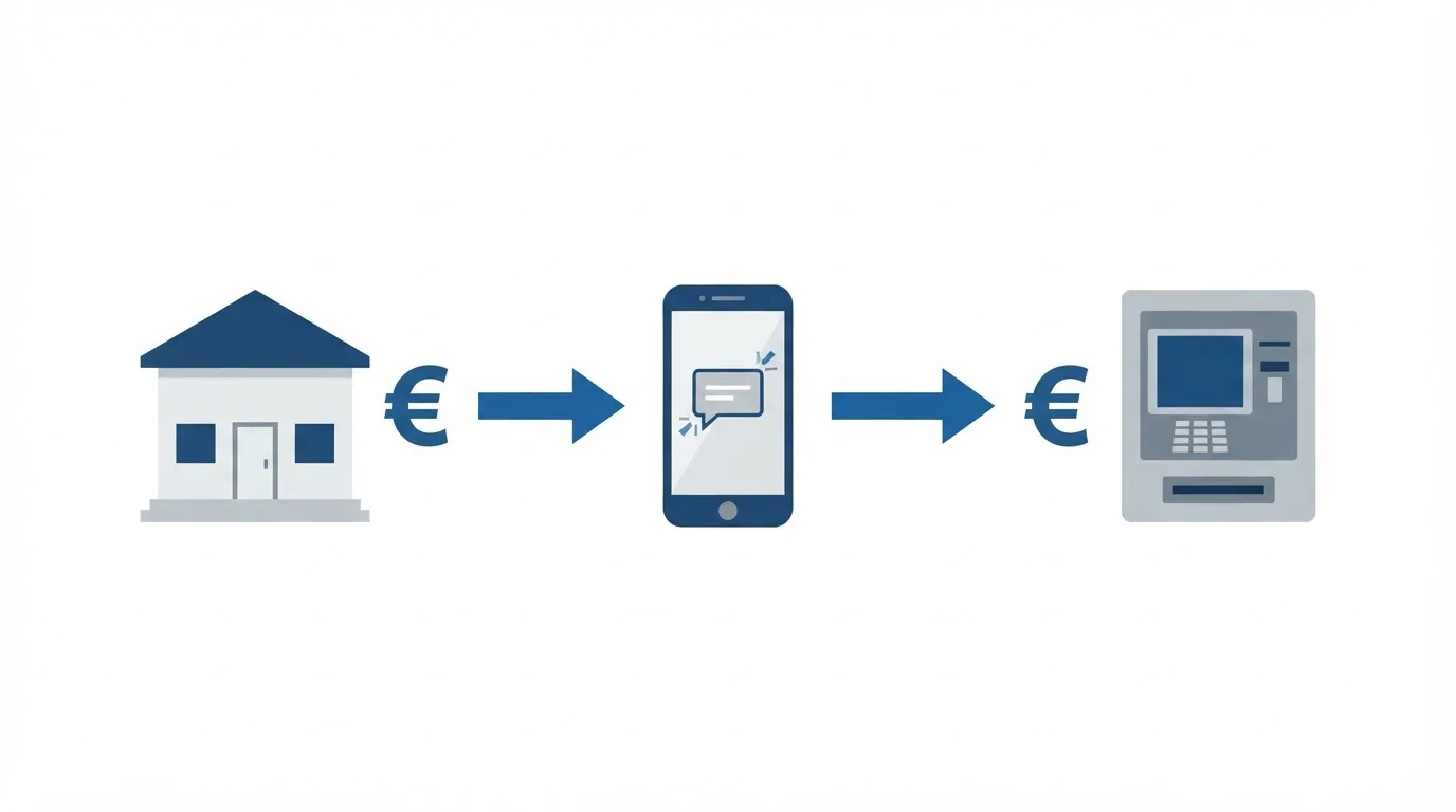 Diagrama de flujo unidireccional mostrando transferencia desde cuenta bancaria hacia cajero automático