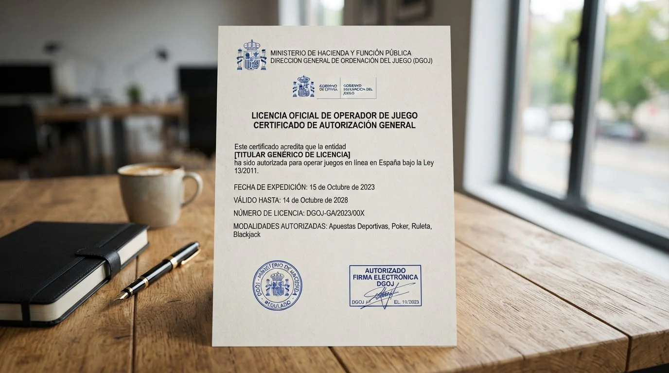 Documento oficial de licencia DGOJ con sello de la Dirección General de Ordenación del Juego