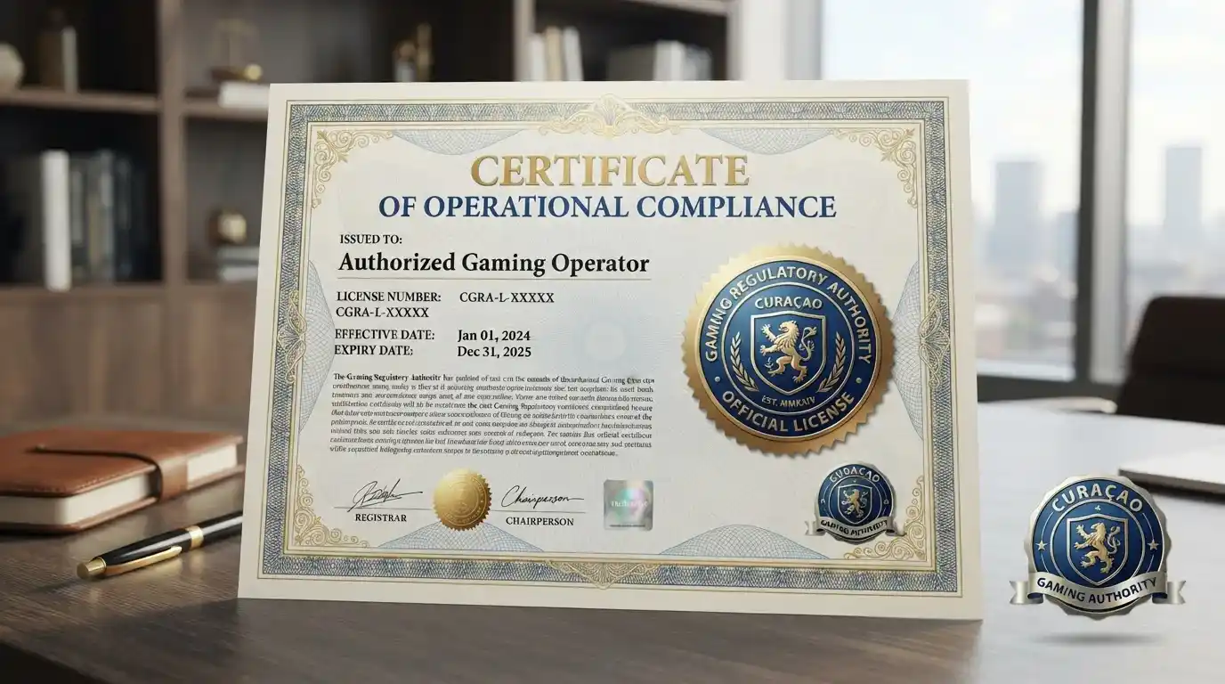 Sello de licencia Curaçao Gaming Authority en certificado digital