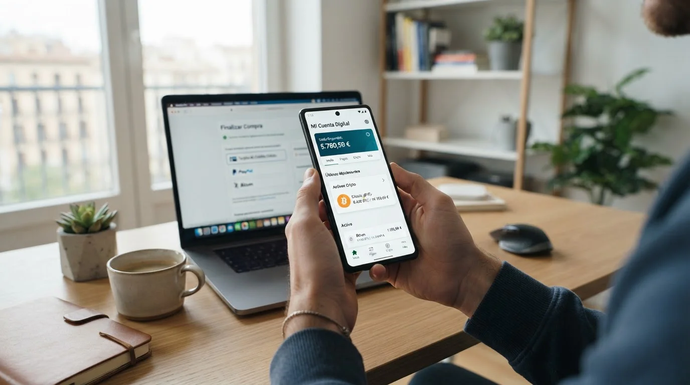 Persona usando aplicación móvil de neobanco para depositar en casino online