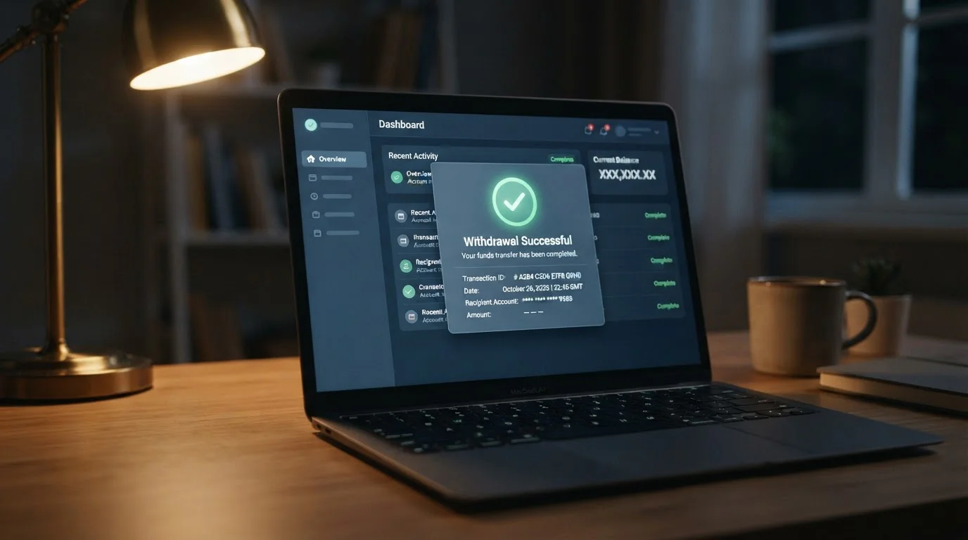 Interfaz de monedero electrónico mostrando transacción completada hacia casino online