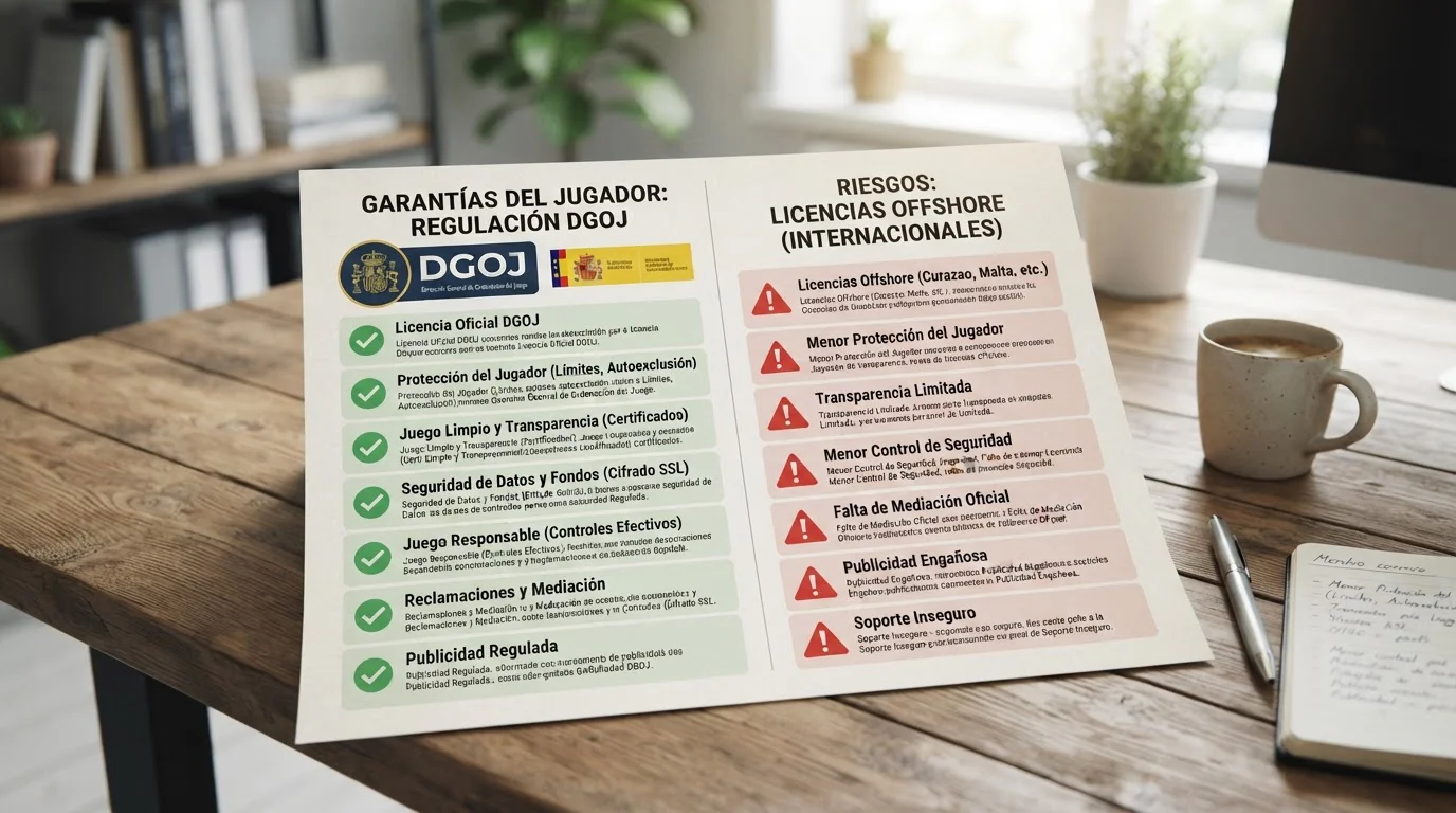 Documento comparativo mostrando protecciones DGOJ vs casinos offshore sin licencia