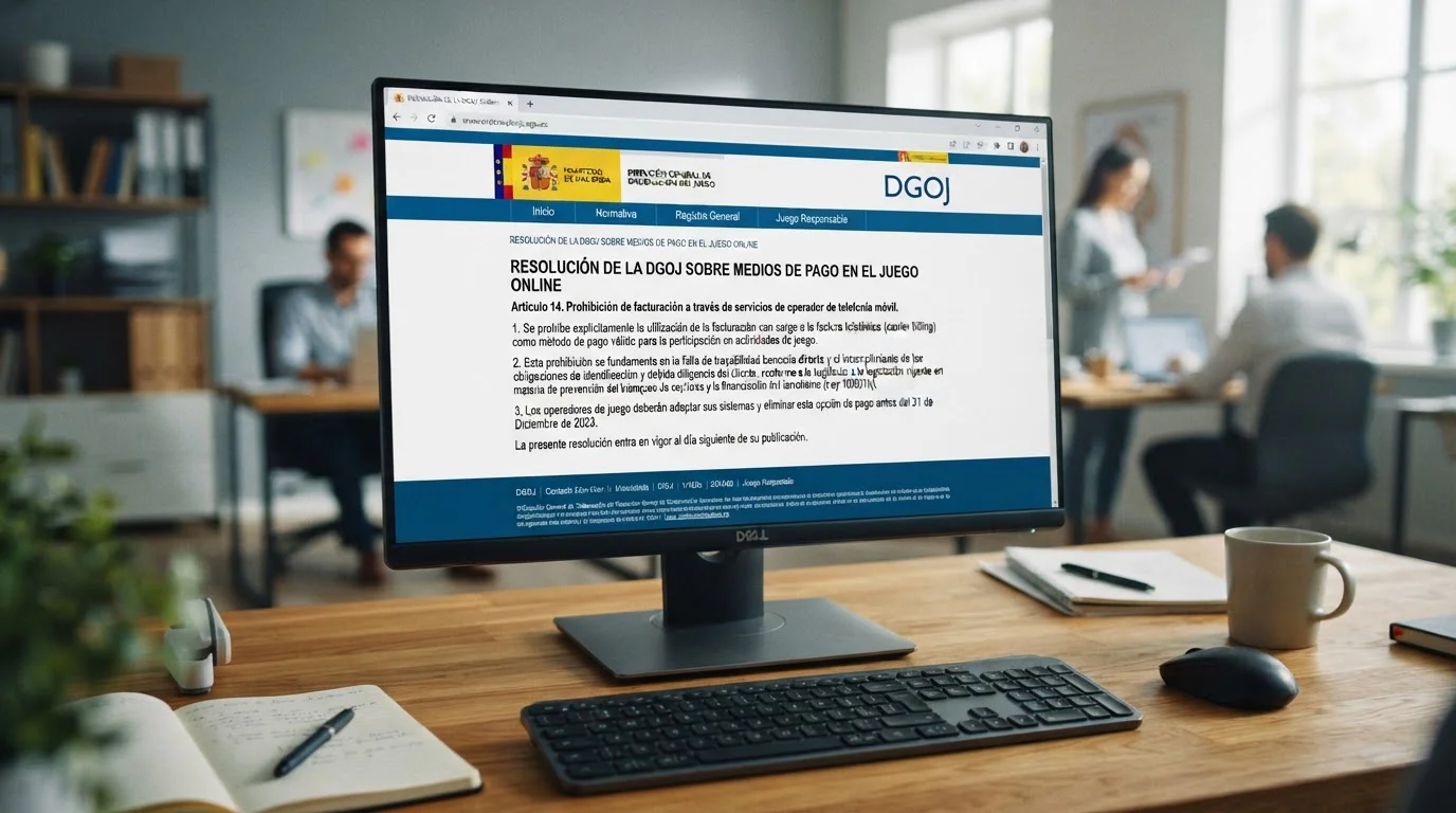 Documento oficial DGOJ mostrando regulación que prohíbe pago con factura móvil por falta de trazabilidad bancaria