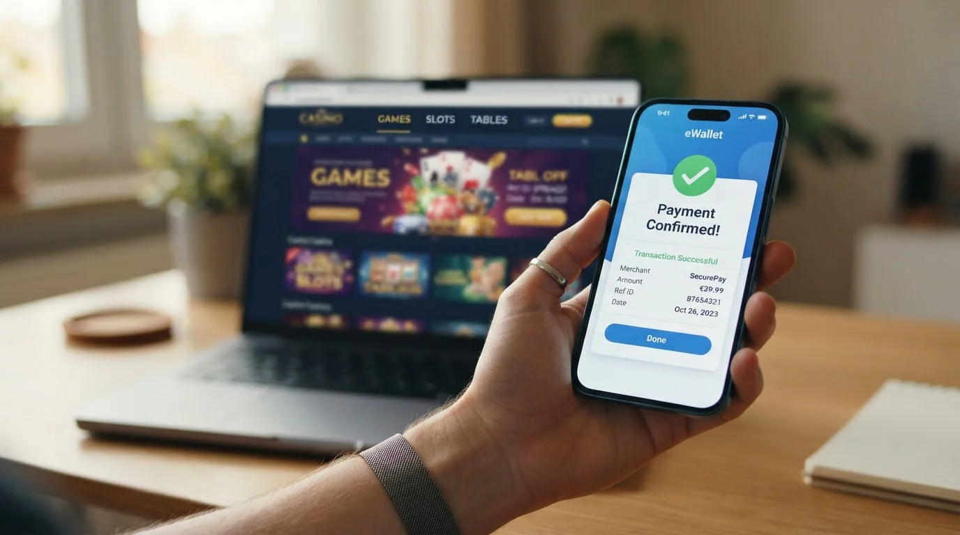 Proceso visual de depósito con MiFinity desde smartphone hacia casino online