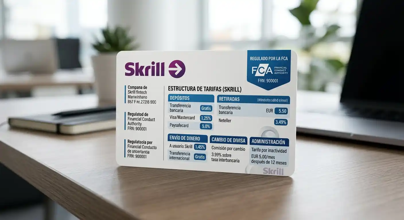 Logo y descripción de Skrill Holdings Limited mostrando regulación FCA