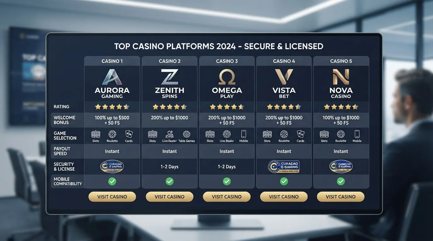 Comparación visual de logos genéricos de casinos offshore con sellos de licencia Curaçao