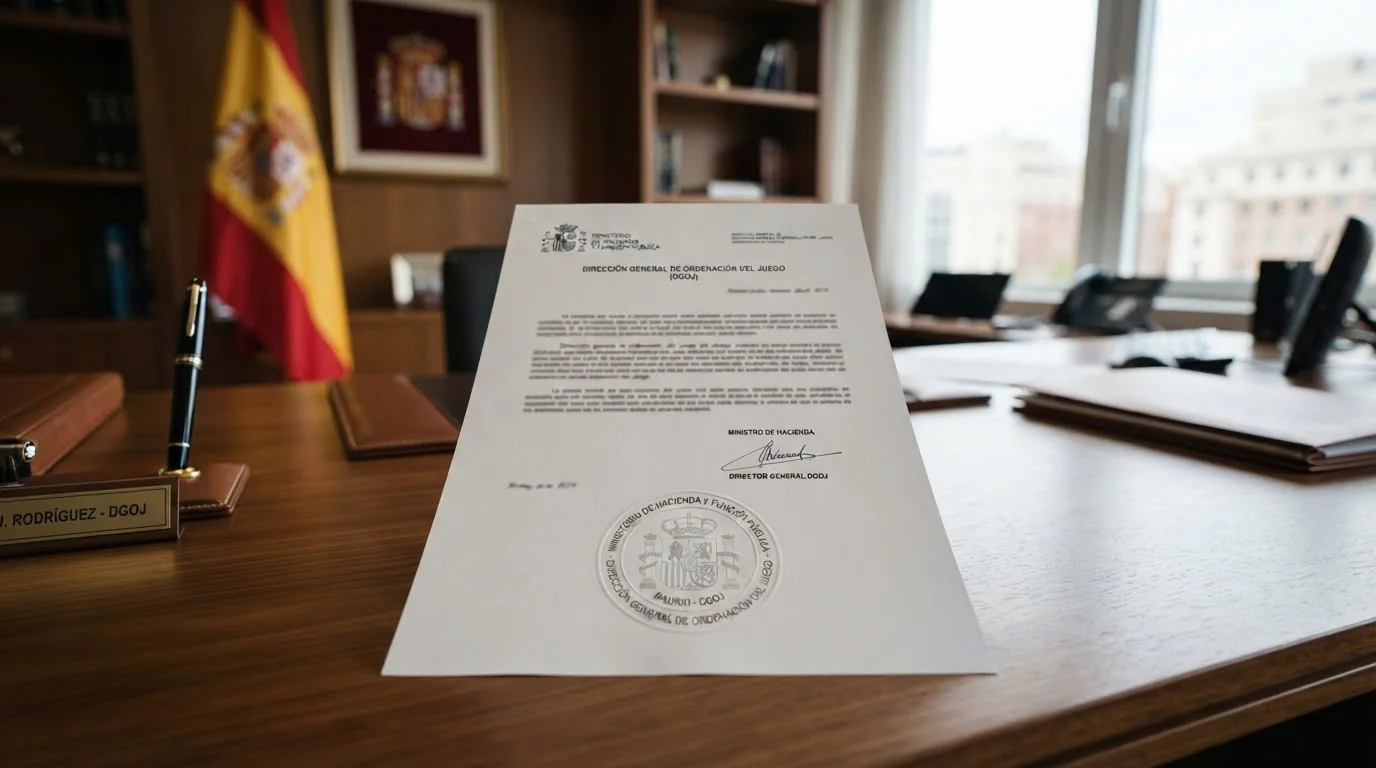 Documento oficial con sello DGOJ Dirección General Ordenación del Juego sobre escritorio