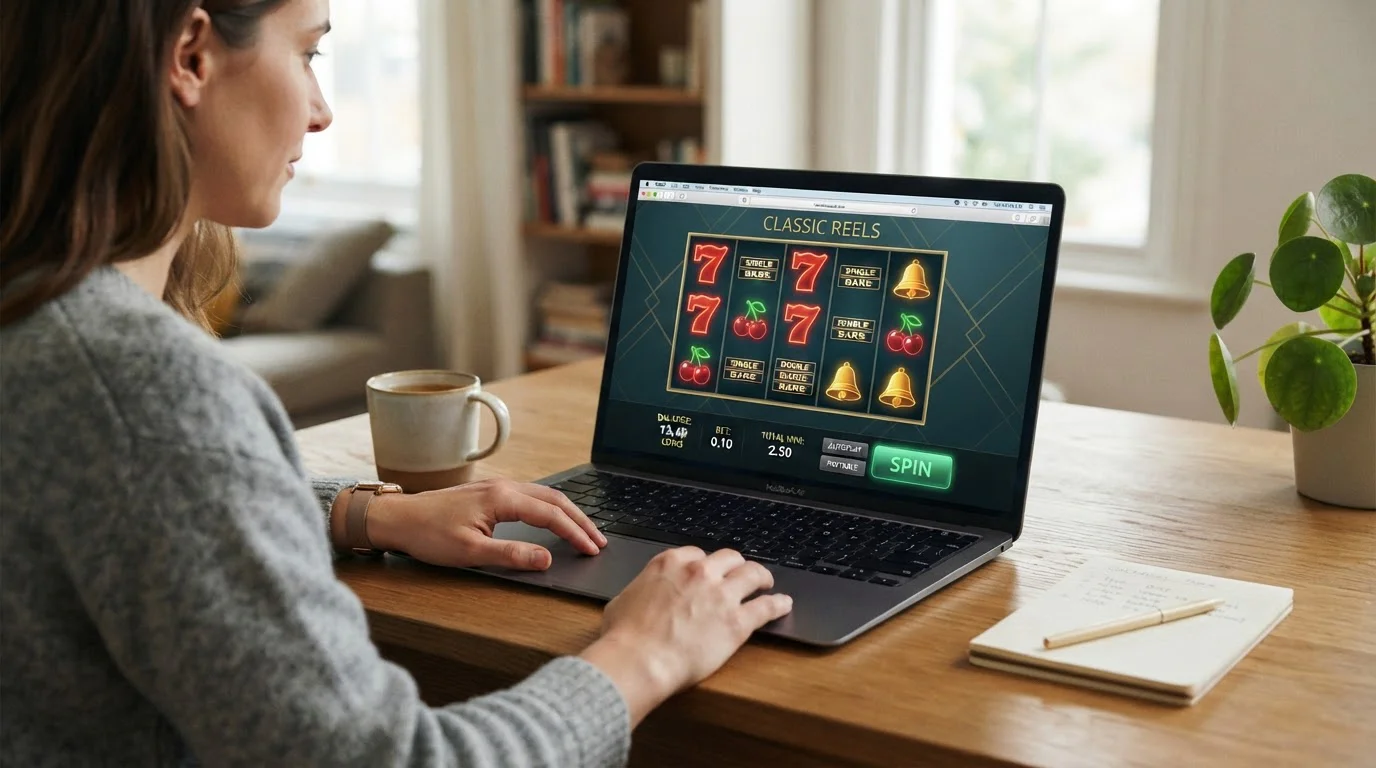 Pantalla de slot machine genérico con símbolos clásicos