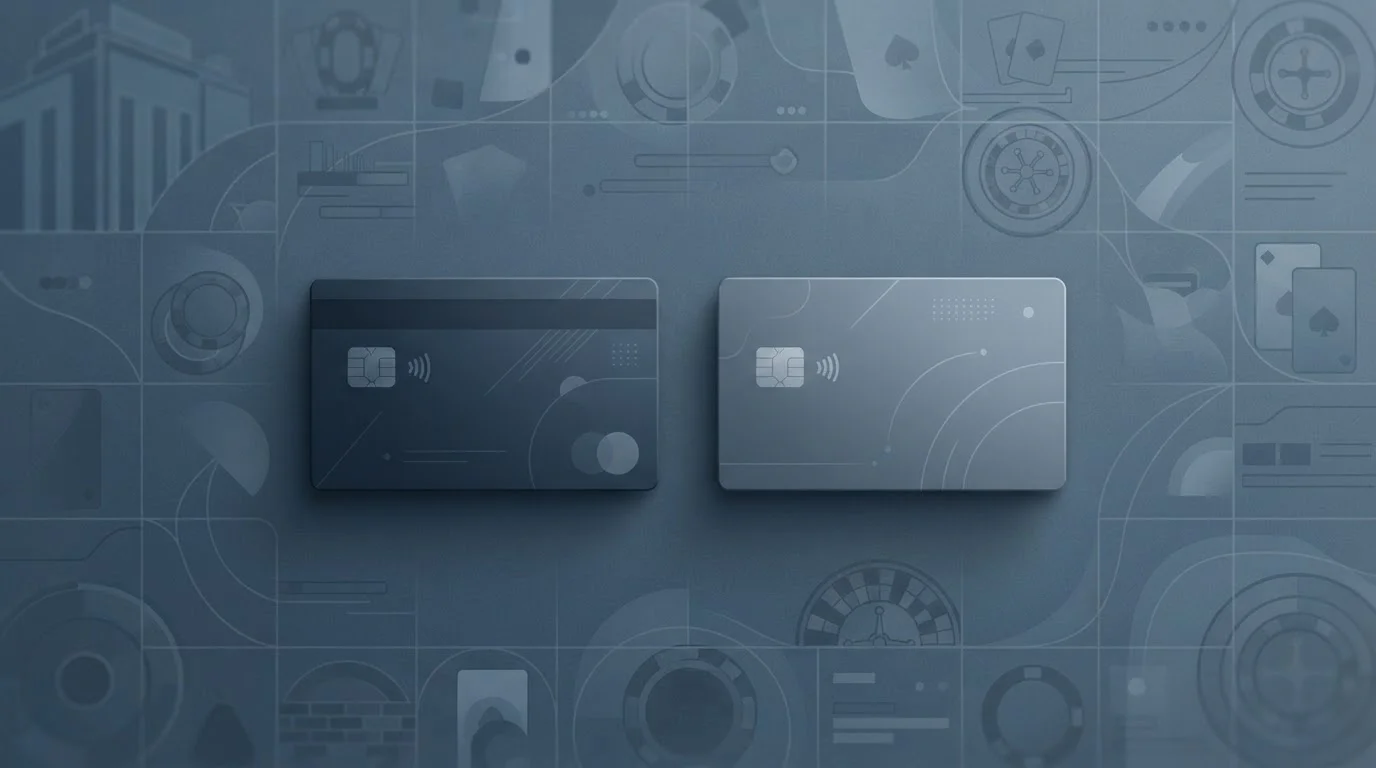Tarjetas Visa y Mastercard genéricas sobre un fondo de operadores DGOJ