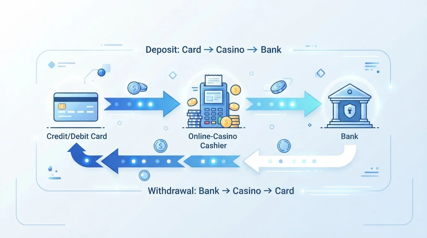 Secuencia de depósito y retirada con tarjeta en un casino online