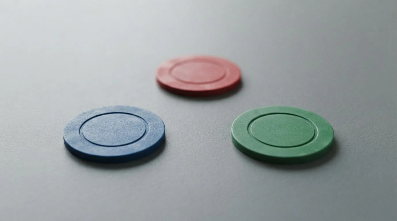 Tres fichas de casino sobre fondo neutro representando las únicas opciones disponibles